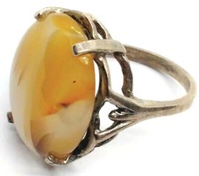 Lovely Retro Vintage Sterling Silver Agate Cabochon Size 6.75 Statement Ring