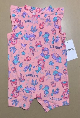 NWT Hurley Infant Baby Girl's Romper Jumpsuit Sea Animals Pink size 12M 12Months
