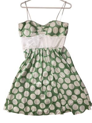 Vintage Kelly Green Polka Dot Baby Doll Dress Medium Pinup Rockabilly Mod  NWT