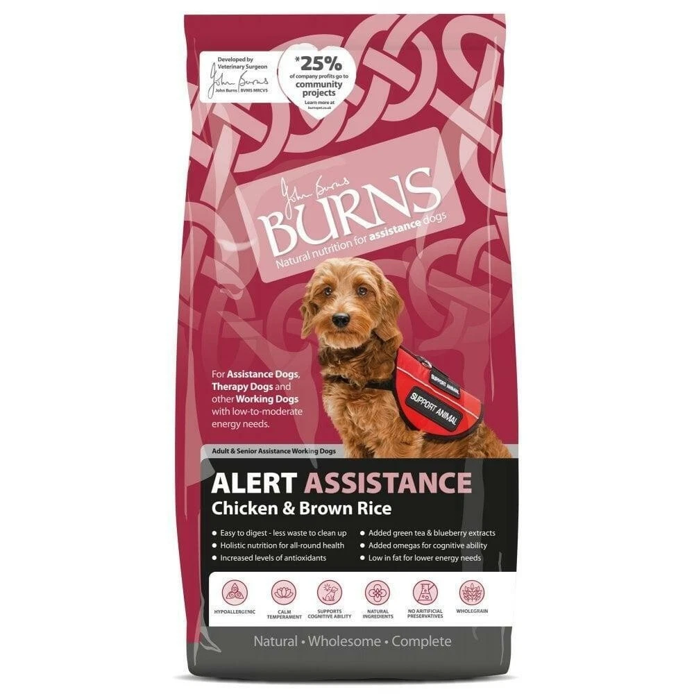 Burns Alert Adult Senior Working Assistance Dry Dog Food Low Energy Chicken 12kg