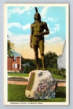 Plymouth MA-Massachusetts Massasoit Statue Vintage Postcard Standard Postal Old