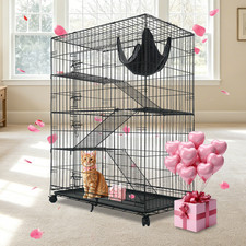 Homey Pet 51" Cat Crate Cage, 4-Tier Cat Enclosures for Medium-Sized Cat w/Tray