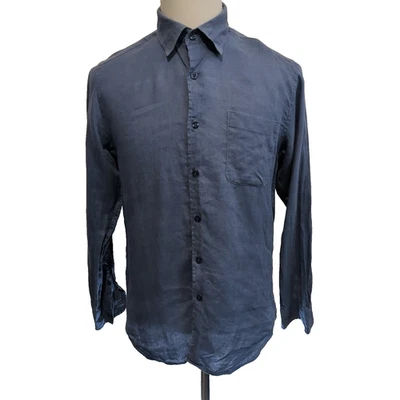 Chemise Oxford S 100% Lin Bleu Regular Fit Manches Longues Vintage - Photo 1/4