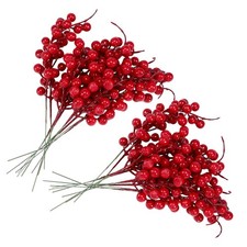 20PCS Artificial Red Berries Fake Flowers Fruits Berry Stems Crafts Floral3130