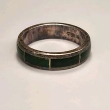 Sterling Silver  Turquoise Inlay Band Ring Size 7 RARE  VINTAGE Navajo Ring