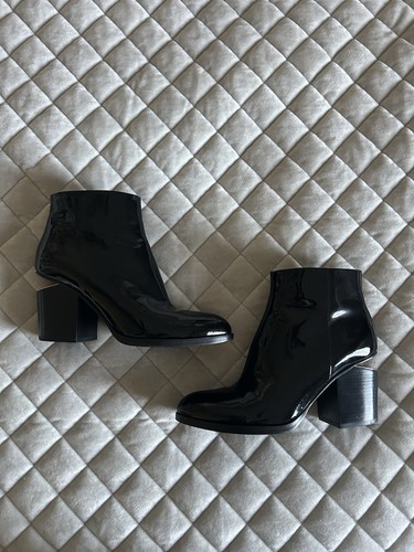 Alexander Wang Black Patent Leather Gabi Ankle Length Boots Women's EU Size 39