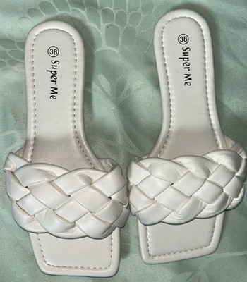 Damen Geflochtene Sandalen Slides Square-Toe Mules Flecht-Pantoletten Gr 37 Neu