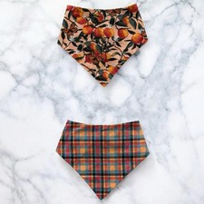DOG Bandana - Fruits  Autumn Plaid Reversible - Size L Large