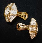 Vtg Holiday Swarovski Jeweler's Collection Gold Tone Pave Crystal Clip Earrings — photo 3