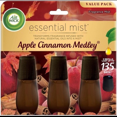 Air Wick Essential Mist Refill, 3 ct, Apple Cinnamon Medley, Essential Oils D...