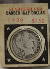1909 US Barber Silver Half 50c VG (Cleaned)