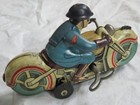 K Toys Clockwork Key Wind Up Tin Toy Motorcycle w/ Rider Racer Old Vtg