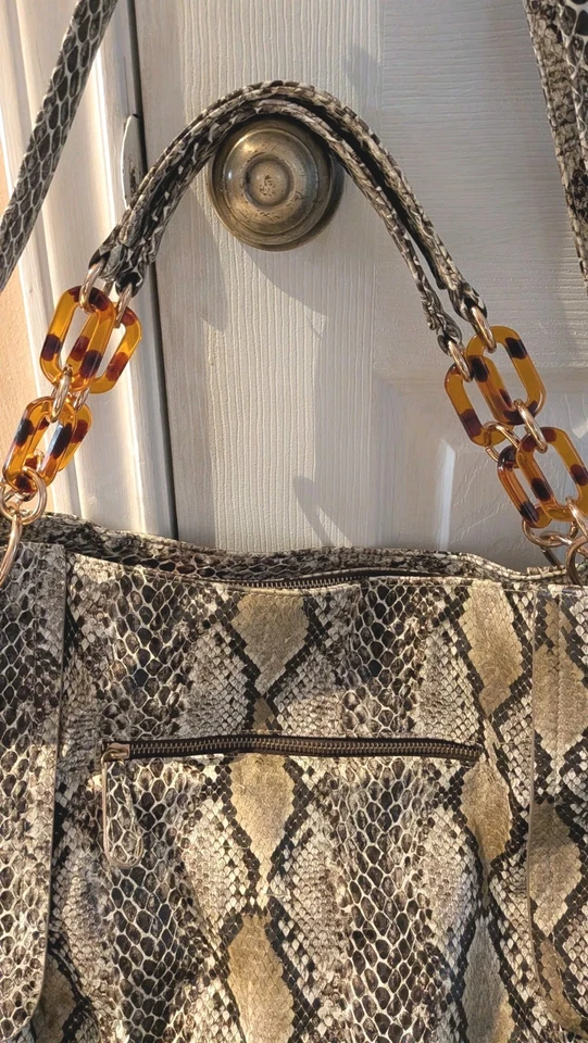 Big Buddha Santa Barbara Vegan Leather Snakeskin Print Handbag, Tote Bag - Image 3 of 4