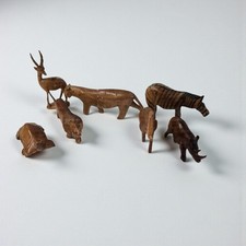 7 Wood Hand Carved Animals Kenya African Lion Turtle Zebra Rhino Elephant