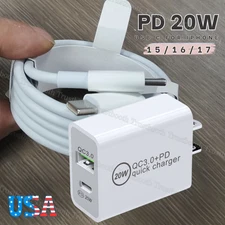 Type C To USB C Fast Charger Cable 20W PD Cube For iPhone 15 16 17 iPad MacBook