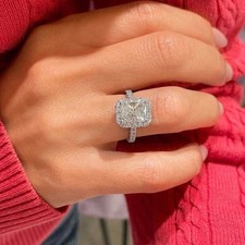 3 Ct Radiant Cut 14k Real White Gold Lab Grown Diamond/CVD Women's Wedding Ring