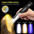 White Yellow UV Light 365nm LED Flashlight Torch USB Charging Gemologist Tool US