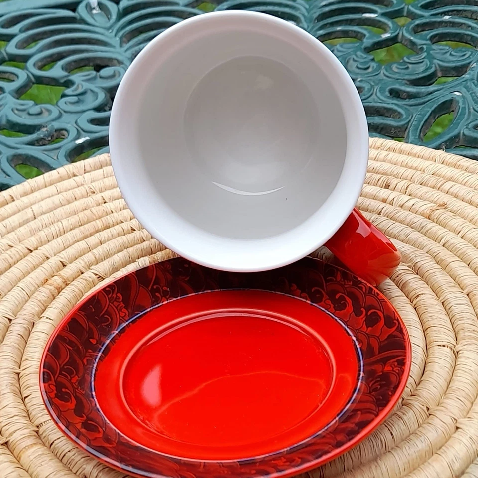 Chinese Dragon Tea Cup Infuser Set With Saucers 2x Yellow Red - Image 4 of 4