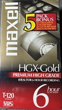 VHS Video Tapes HGX-Gold 2 GX-Silver 3 T-120 5-Pack 6 Hour New Maxell