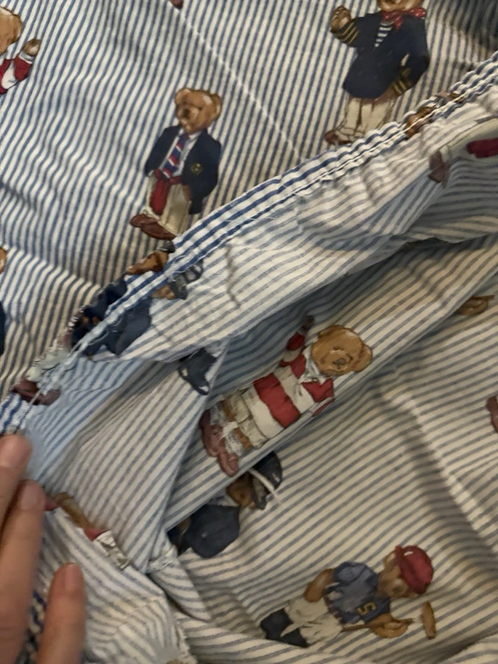 Ralph Lauren Vintage Teddy Bear Polo Striped Twin Sheet Set Fitted & Flat READ - Image 3 of 4