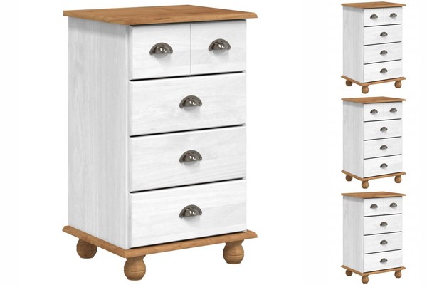 Kommode Schrank Schubladenschrank Weiß 45.8X40X79 Cm Massivholz Kiefer-image