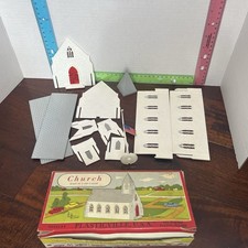 Vintage Plasticville 1600 Parish Church Kit 1957 Complete Boxed Light Gray Roof