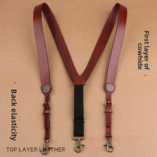 Adult Men's 3cm Wide Braces Retro Top Layer Cowhide Leather Elastic Suspenders