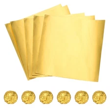 100 Pcs 3 x 3 Inch Square Aluminum Foil Candy Wrappers, Golden