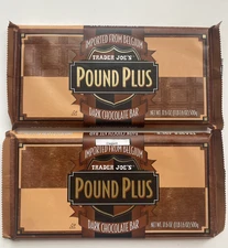 2 Packs TRADER JOE'S Pound Plus Belgium Dark Chocolate Bar 17.6 OZ X 2 Bars