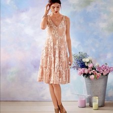SUNDANCE Floral Crochet Lace Tank Dress M Tiered V Neck Blush Sleeveless $158