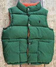 POLO RALPH LAUREN REVERSIBLE PUFFER VEST GREEN ORANGE BOYS SMALL EXCELLENT