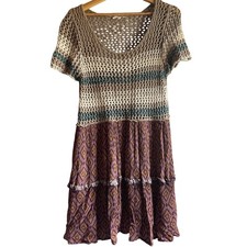 EASEL Crocheted Boho Dress Mixed Fabric Ladies Medium