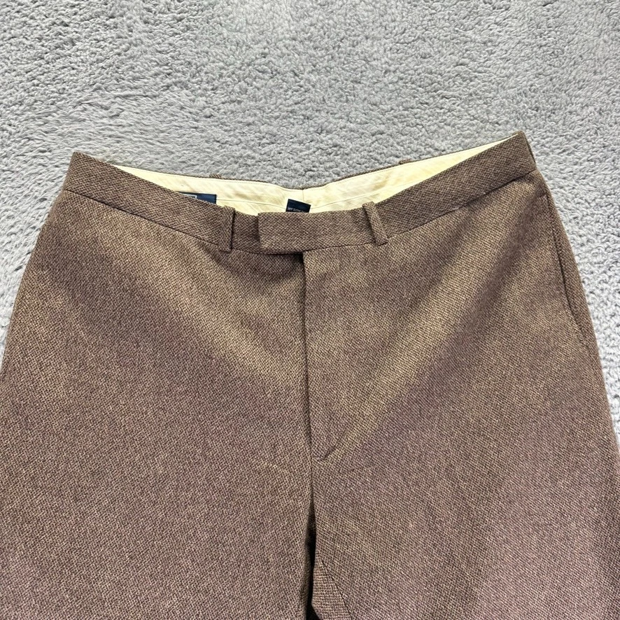 Vintage Polo Ralph Lauren Dress Pants Mens 38x31 Brown Wool Knit Blend Stretch - Image 2 of 4