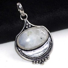 925 Silver Plated Exclusive Rainbow Moonstone Pendant Size 2" JW