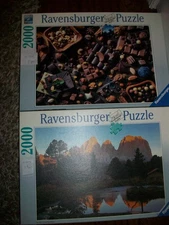 Lot of 2 Ravensburger 2000 Pc Puzzles-Chocolate Paradise, Morgenlicht-Alp-glow