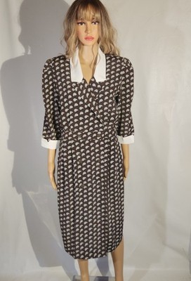 1980's DOES 1940'S FILM NOIR DAY DRESS WITH POCKETS SHOULDER PADS FEMME FATALE