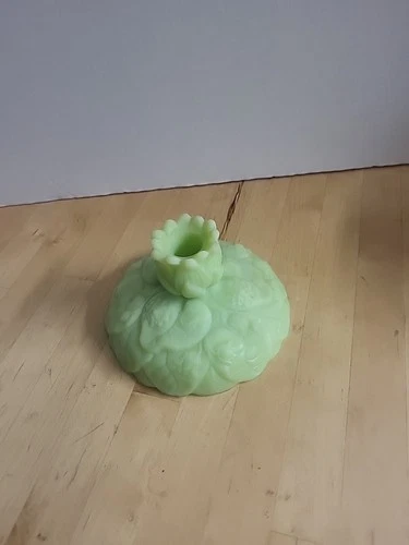 VTG Fenton Lime Green Satin Uranium Glass "Water Lily" Candle Holder- Glow
