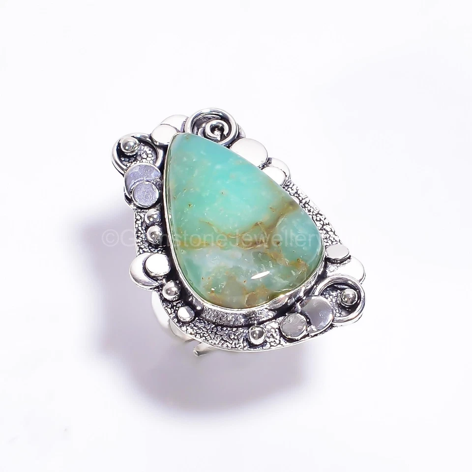 Anillo vintage artesanal de plata 925 crisoprasa natural oferta día de las hijas talla 8,75 Foto 3 de 4