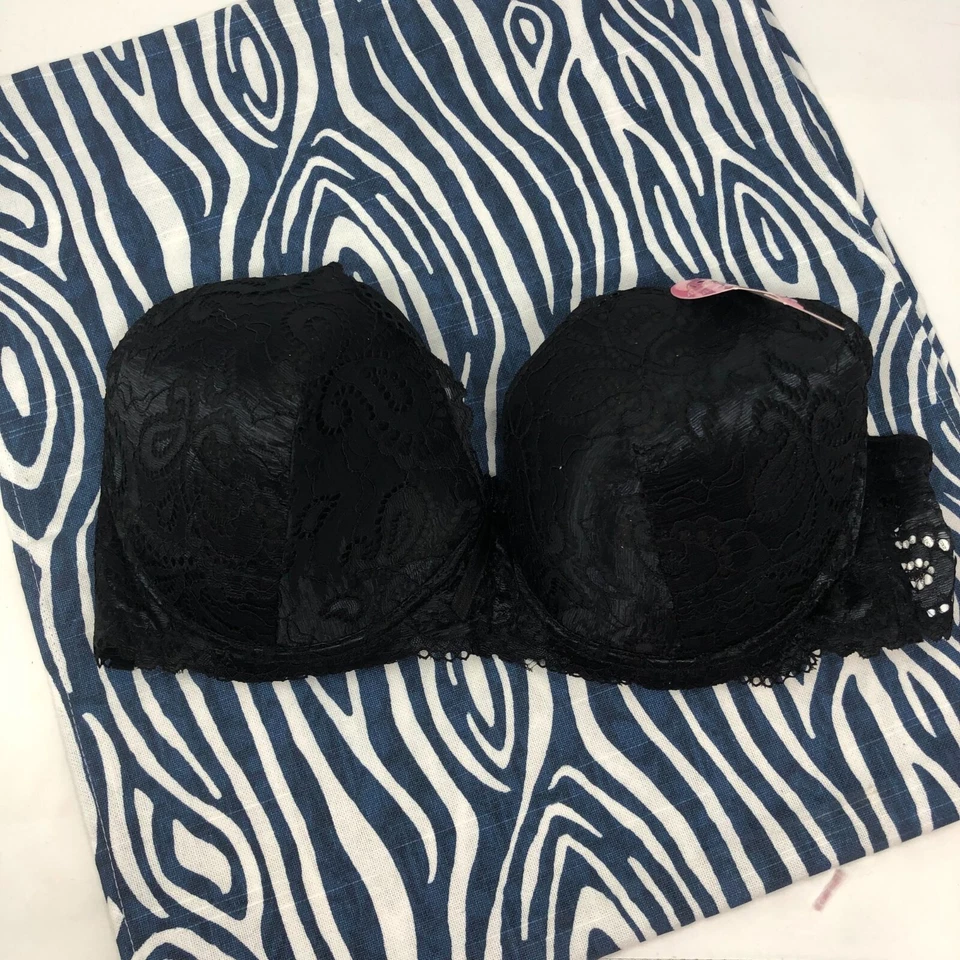 Angelina 性感蕾丝黑色钢圈文胸 42DD 可调肩带背面闭合 B471 — 第 3/4 张图片