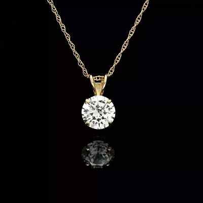 1CT Lab Created Diamond Solitaire Pendant Necklace 14K Yellow Gold Plated Silver