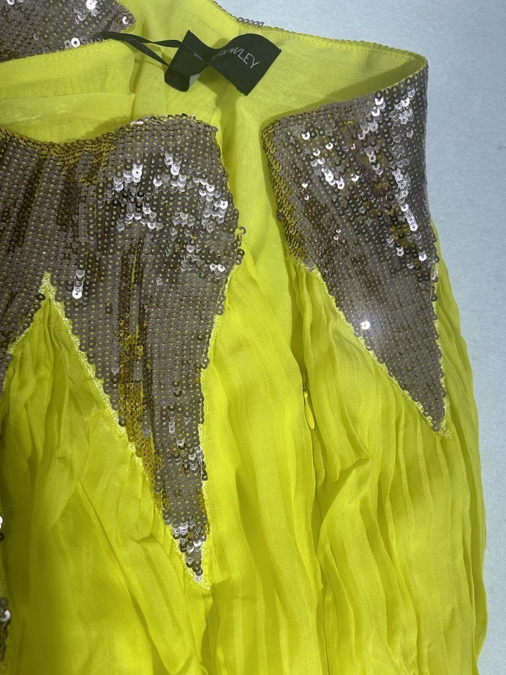 Saia de seda amarela Starburst lantejoulas Cynthia Rowley tamanho 0, 6, 8 - Imagem 3 de 4