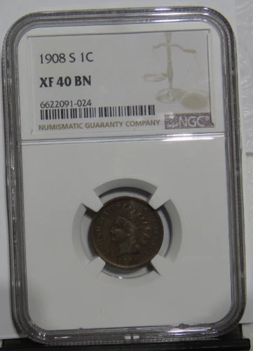 1908 S   INDIAN  HEAD  CENT   NGC  XF 40 BN