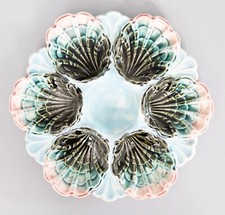 Antique French Fives Lille Majolica Turquoise Oyster Plate circa 1890