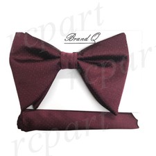New in box formal Men Pre-tied long style polka dots Bow tie  Hankie Burgundy