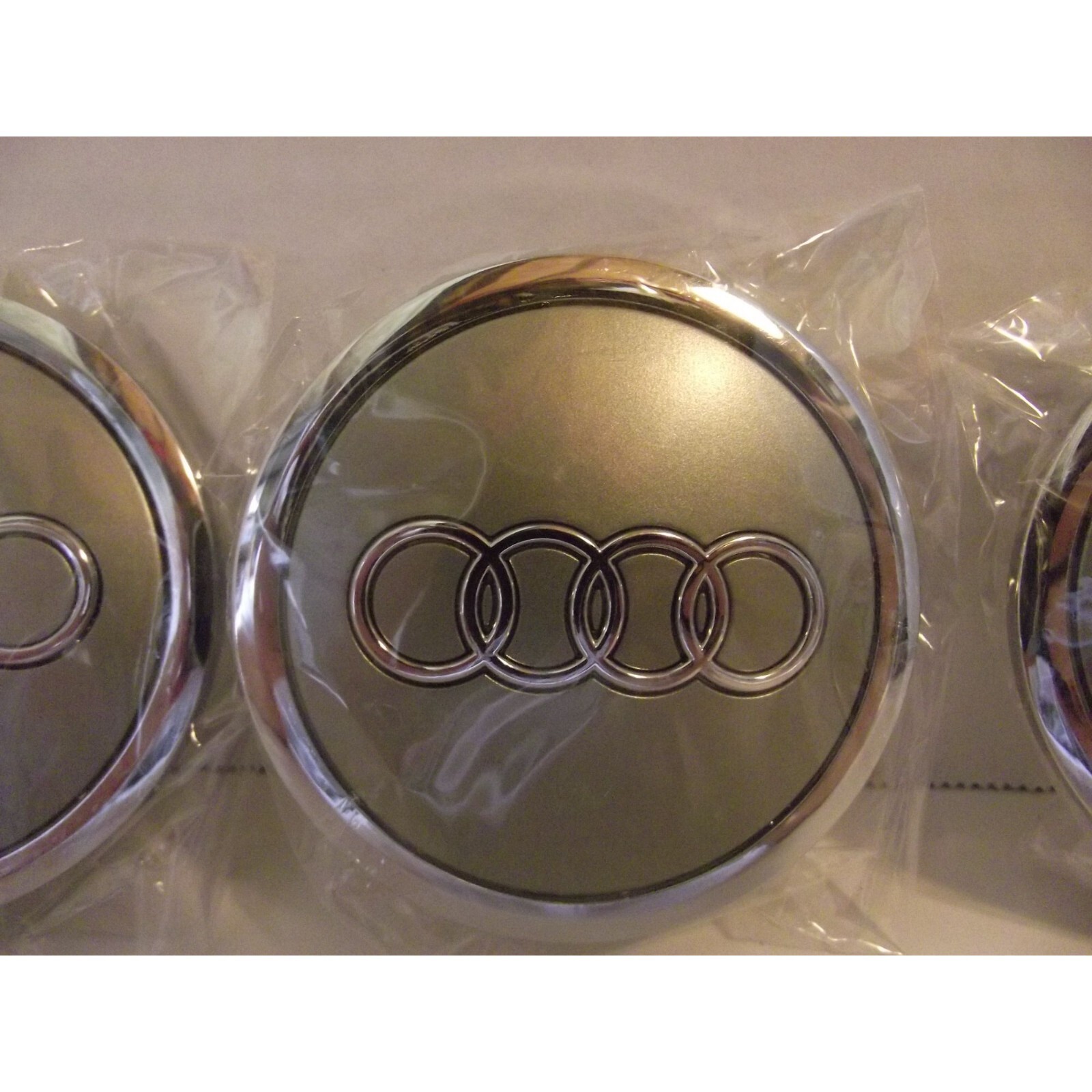 Audi 69mm Gray Chrome Color Wheel Rim Center Hub Caps Emblem 4 piece