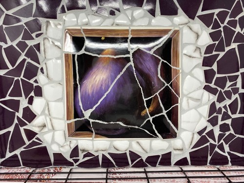 Hostess Serving Tray ~ Mosaic Art ~ Iron Base ~ Eggplant - Picture 2 of 5