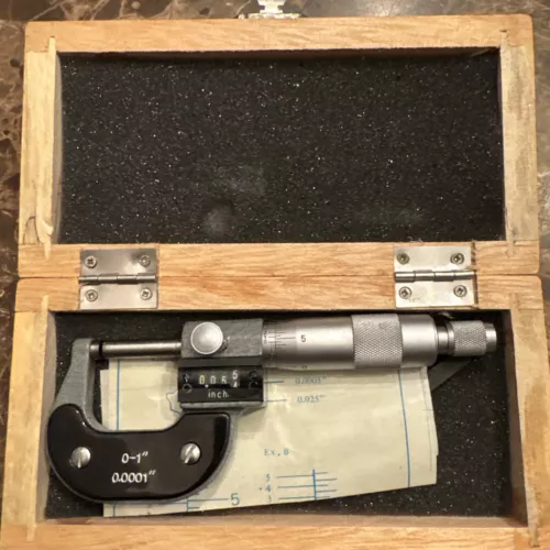 Rutland Micrometer, 0 - 1" (.0001") Carbide Faces, Spindle Lock, Ratchet Stop