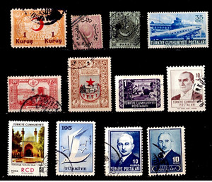 Turkey. Collection of 12 Used stamps.