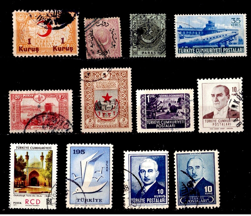 Turkey. Collection of 12 Used stamps.