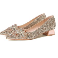 Women Pointed Toe Glitter Bridal Wedding Sequins Rhinestone 3cm Heels Pump Shoes